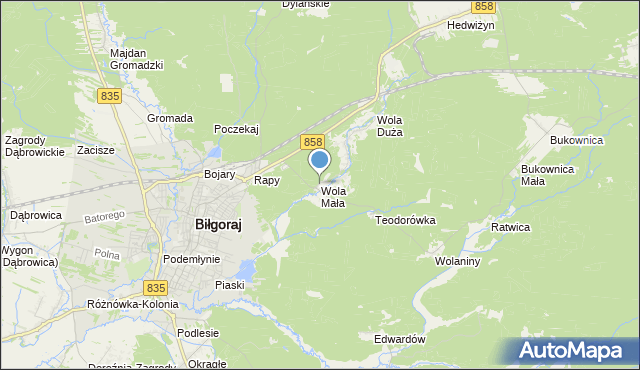 mapa Wola Mała, Wola Mała gmina Biłgoraj na mapie Targeo